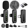 Jubolion Microfono Lavalier Wireless per iPhone/Android/PC (Lightning/USBC/USB A), 2 Pack LED Display Mini Microfono Bluetooth con Mute/Reverb/Riduzione del Rumore per YouTube/Vlog (USBC+Lightning)