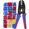 YCSHIPO Set di utensili per crimpatura con 300 connettori elettrici, kit terminali per cavi per connettori a forcella e applicazioni isolate (blu + rosso)