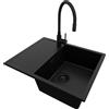 PRIMAGRAN Lavandino da Cucina Tutto Nero 62x50cm, Lavello in Granito a 1 vasca + Rubinetto 40x38cm + Set di accessori, Lavabo da Cucina Incasso al Mobile 45cm - Ibiza S022