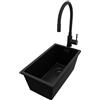 PRIMAGRAN Lavandino da Cucina Tutto Nero 26x47cm, Lavello in Granito a 1 vasca + Rubinetto 40x38cm + Set di accessori, Lavabo da Cucina Incasso al Mobile 30cm - London Slim S022
