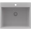 PRIMAGRAN Lavello da Cucina Tutto Grigio 58x50cm, Lavandino in Granito a 1 vasca + Sifone Classico, Lavabo da Cucina Incasso al Mobile 60cm - Riga S313