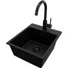 PRIMAGRAN Lavandino da Cucina Tutto Nero 38x44cm, Lavello in Granito a 1 vasca + Rubinetto 32x20cm + Set di accessori, Lavabo da Cucina Incasso al Mobile 40cm - Riga Easy S012