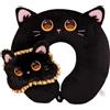 Uixxducc Cuscino cervicale per bambini con maschera per gli occhi, cuscino da viaggio in memory foam, con copertura per gli occhi, motivo animale, a forma di U, per il collo, per adulti, Gatto B, 30cm