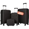 Avilia Set Valigie da Viaggio Rigide in ABS con Beauty Case - Set 3 Trolley 4 Ruote Doppie, Valigia Piccola Media Grande, Organizzazione Interna, Chiusura Rinforzata - Set 4 Pezzi (Nero)
