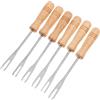 TIKODIDA Forchette Fonduta Inox 6 Pezzi Manico Legno Antiscivolo, Mini Forchettine per Fonduta di Cioccolato, Frutta e Mais, per Cucina e Buffet