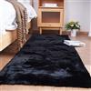 Ghouse Faux Tappetto di Pelle di Pecora Tappeto a Pelo Corto Lavabile Fluffy Uni Effetto Pelliccia Antiscivolo Facile da Pulire, Dimensione:90 x 150 cm, Colore: Nero