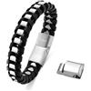 Dada Gioielli - Bracciale Uomo Pelle Acciaio Anallergico Cinturino Intrecciato Chiusura Magnetica Regolabile (Argento)