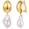 WOWORAMA Orecchini a clip in oro opaco per le donne orecchini a clip a forma di cuore geometria dorata vintage a goccia a clip su orecchini pendenti non forati, 2*0.6 inch, Rame, Perla