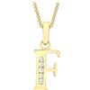 CARISSIMA Pendente con iniziale F in zirconia cubica su collana in oro giallo 9 ct con catena a curb diamantata di 46 cm/18 pollici