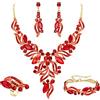 EVER FAITH Sposa Cristalli Marquise Cristalli Foglia Cluster Statement Y-Shaped Collana Orecchini Bracciale Set di Anelli per Prom