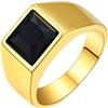 U7 Anello Uomo con Pietra Zaffiro Blu Quadrata da 8mm Acciaio Inossidabile Anello con Pietra in Cristallo Creato Anello Uomo Oro 17 Regalo per Uomo e Ragazzo