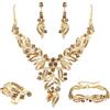 EVER FAITH Sposa Cristalli Marquise Cristalli Foglia Cluster Statement Y-Shaped Collana Orecchini Bracciale Set di Anelli per Prom