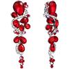 Clearine Orecchini Clip-On Cristallo Sposa Multiplo a goccia a Goccia Avvitare indietro Ciondola gli orecchini pendenti Rubino Colore Argento-fondo
