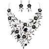 Clearine Matrimonio Sposa Foglia Cluster Set di Gioielli per Donne Cristalli Fiore Smalto Statement Collana Orecchini Pendenti Regalo Nero Argento-Fondo