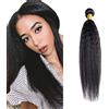 Salharer Ciocche di capelli veri da cucire, Yaki Human Hair Bundles Double Weft Extension Singolo fascio di capelli Remy 1B Natural Black Color for Woman 28 pollici