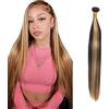 Salharer Ciocche di capelli veri, da cucire, per capelli lisci e umani, extension a doppio filo, per capelli Remy, colore biondo per donna, 28 pollici