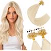 Elailite Extension Capelli Veri Cheratina 200 Ciocche 100g U Tip Hair Naturali Indiani 40cm #60 Biondo Platino