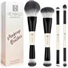 HEYMKGO Set 4 Pennelli Fondotinta Professionali Doppia Punta - Pennelli per Contorno/Correttivo/Cipria con, Ideale per Trucco Liquido/Crema e Viaggio, Nero