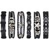 flintronic® Braccialetto in pelle, 6 pezzi, regolabile, alla moda, stile punk, intrecciato, da uomo e da donna, braccialetto in corda vintage, set da avvolgere, 18 centimeters, Pelle