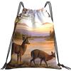Generic Stampa Borsa Coulisse Deer in The Sunset Trees Borsa Palestra Scuola Fashion Zaino da Viaggio per Uomo Viaggi Nuoto 36X42Cm