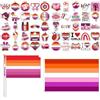 CZAYEFNH Set di adesivi con bandiera Lesbian Pride, include una bandiera da 150 x 90 cm, 2 mini bandiere, 50 adesivi, impermeabili, per lesbiche, accessori per orgoglio, regalo, celebrazioni, parate