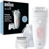 Braun Silk-Épil 5 Depilatore Donna, Epilatore Elettrico Donna per Una Epilazione Semplice, Wet & Dry, Pelle Liscia a Lungo, con Testina per Rasoio Donna, 5-030, Bianco/rosa