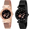 CERO Orologio analogico da donna con cinturino Mgnetic con quadrante a farfalla e fiore, Nero-Oro, Moderno
