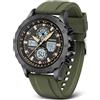 PINIDOUS Orologio Uomo Sportivo Militare Impermeabile Analogico Digitale in Acciaio Inossidabile con Sveglia, Cronometro, LED, Suoneria Oraria - Multifunzione (Marrone-Verde)