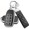ATFIGII Custodia per Chiave Elettronica Compatibile con Chery Omoda 5 Tiggo 7 Tiggo 8 Tiggo 8 Pro per Jaecoo 7, Custodia in TPU per Chiave con Portachiavi, 4 Pulsanti, Argento Nero