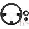 CAGUYLONA Universal 13in Racing Steering Wheel, PU Leather Wrap Aluminum Frame Comfortable Grip, 6 - Hole Bolt Pattern with Horn Button for Standard Hub Adapter, Sporty Car Interior Upgrade (Nera)