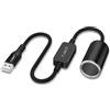 J&D Cavo Convertitore USB A Maschio a Presa Accendisigari 12V Femmina, 30 cm, Adattatore 12V 18W, Compatibile con Dash Cam, GPS, Strisce LED Auto, Nero