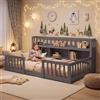 Wnvivi Letto Montessori 90 x 200 cm con contenitore e libreria, letto a pavimento per bambini 90 x 200 con barriera di sicurezza e rete a doghe, telaio per letti per bambini in legno massello, ragazzi e