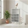 INDE MOBLEKIT | Scaffale a 4 ripiani 45x29x95 cm Bianco e Grigio, Mobile ausiliario con 3 cassetti, Libreria in legno con finitura opaca per camera da letto, soggiorno o ufficio