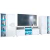 Vladon Mobile Parete Davos per Soggiorno, Composto da 2 vetrine e 1 Mobile TV, Bianco Opaco/Bianco Lucido incl. Illuminazione a LED (329 x 134 x 35 cm)