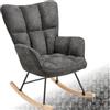 tectake® Sedia A Dondolo, Imbottitura in Gommapiuma, Motivo Trapuntato, Schienale Alto, Braccioli Larghi, Telaio in Acciaio, Pattini In Legno Massiccio, Design Moderno - Antracite