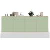 WHOUS Credenza e Buffet GARDA per Soggiorno con 2 Cassetti e 4 Ante, Madia per Salotto, Cucina e Sala da Pranzo in Legno, 200x35x71 cm, Verde Salvia e Rovere Chiaro