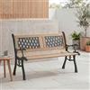 Garden Vida - Panca da Giardino a 3 posti, Design con Due Pannelli a Croce con doghe in Legno, Gambe in ghisa
