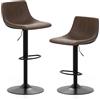 GIANTEX Set di 2 sgabelli da bar regolabili in altezza 60-83 cm, girevole a 360°, con poggiapiedi, sgabello girevole con schienale, sgabello da cucina, stile vintage, portata fino a 150 kg