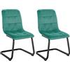CLP Set di 2 sedie per sala da pranzo Vermont Con rivestimento in velluto I Sedia a sbalzo imbottita, Colore:verde