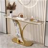 TUPAFJU Moderno tavolo da consolle decorativo in ferro dorato con piano in pietra, gamba del tavolo a forma di foglia, tavolino da divano stretto, tavolino laterale(80cm/31.4in)