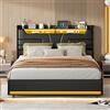 BPKADHY Letto imbottito 140 x 200 cm con illuminazione LED, letto matrimoniale con spazio di archiviazione e rete a doghe, testiera con funzione di ricarica USB tipo C e letto a scomparsa idraulico