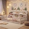 Wnvivi Letto Montessori 90 x 200 cm con contenitore e libreria, letto a pavimento per bambini 90 x 200 con barriera di sicurezza e rete a doghe, telaio per letti per bambini in legno massello, ragazzi e