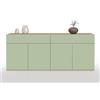 WHOUS Credenza e Buffet GARDA per Soggiorno con 2 Cassetti e 4 Ante, Madia per Salotto, Cucina e Sala da Pranzo in Legno, 160,1x35x70 cm, Verde Salvia e Rovere Chiaro