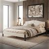 ML DESIGN modern living ML-Design Letto Matrimoniale Imbottito, 160x200 cm, Struttura Letto Robusta, Giroletto con Testiera Imbottita e Rete a Doghe, Telaio in Acciaio e Tessuto di Lino, Beige, per Camera da Letto