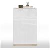WHOUS Mobiletto Salvaspazio Portaoggetti GARDA con 1 Anta, Mobile Multiuso per Bagno, Cucina e Sala da Pranzo, 40,4x35x70 cm, Bianco Lucido e Rovere