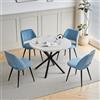 JZGORC Set Tavolo da Pranzo e Sedie, Tavolo da Pranzo Rotondo in MDF da 100 CM, 4 Sedie da Cucina in Velluto a Coste con Schienale Cavo, per Soggiorno, Cucina (Motivo Marmoreo-BK + Blu)