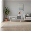 INDE MOBLEKIT | Tavolino da caffè 90×48×47 cm, tavolino laterale bianco con cassetto grigio e ripiano a giorno, design contemporaneo per soggiorno o salotto