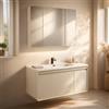 REDÒKASA Mobile Bagno Sospeso 100 cm MIMOSA in alluminio con specchio contenitore a 3 ante, lavabo in ceramica (L 100 x P 47 x H 51)