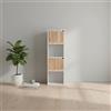 INDE MOBLEKIT | Scaffale a cubo con 4 scomparti, 30x29x116 cm, bianco con 4 ante in legno, scaffalatura verticale stretta per riporre oggetti in soggiorno, ufficio o camera da letto