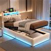 QMTXBYJ Letto imbottito 90x200 cm, Letto singolo con contenitore 90x200, testiera LED con funzione di ricarica USB, letto matrimoniale con rete a doghe, Struttura letto con per Ragazzi,Senza Materasso